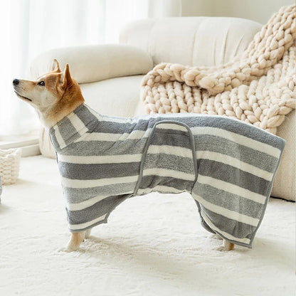Dog Drying Coat Bathrobe Soft Thickened Quick-Drying Bath Towel Adjustable Belly Band Robe Towel for Dog Cat Bath Accessories