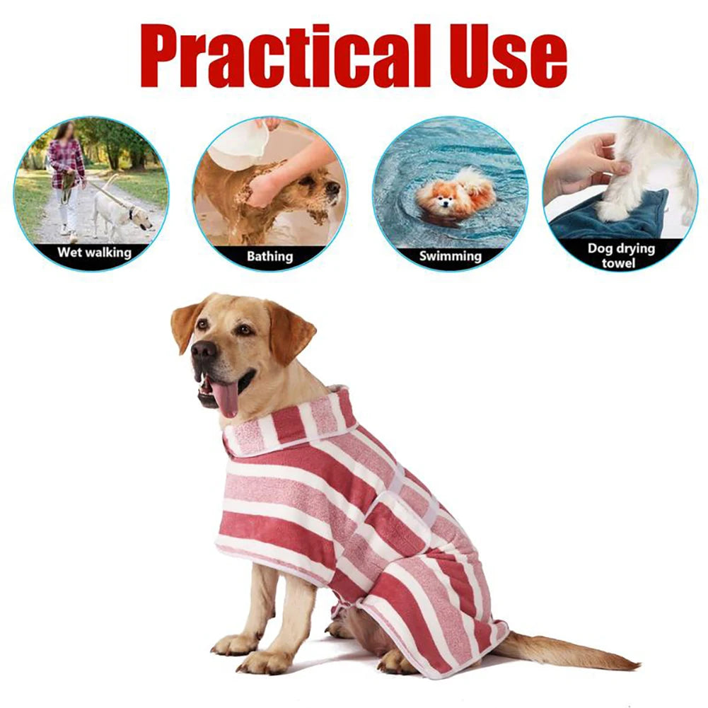 Dog Drying Coat Bathrobe Soft Thickened Quick-Drying Bath Towel Adjustable Belly Band Robe Towel for Dog Cat Bath Accessories